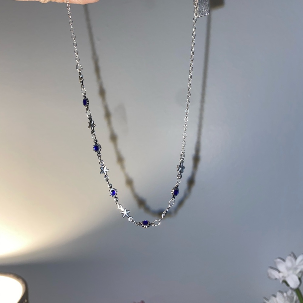 Silver star and moon choker